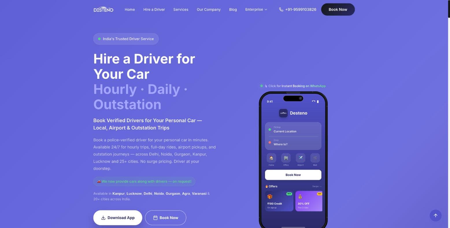 Desteno website built by Vrix Technologies